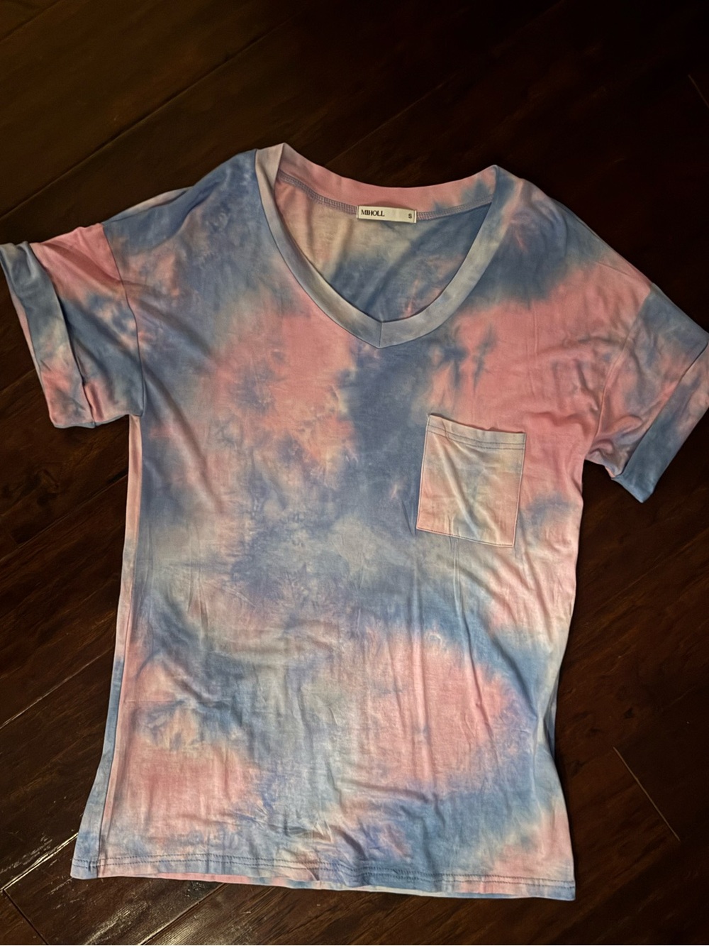 Great for Gender Reveal! Tie-Dye Pink & Blue V-Neck Tee with Pocket